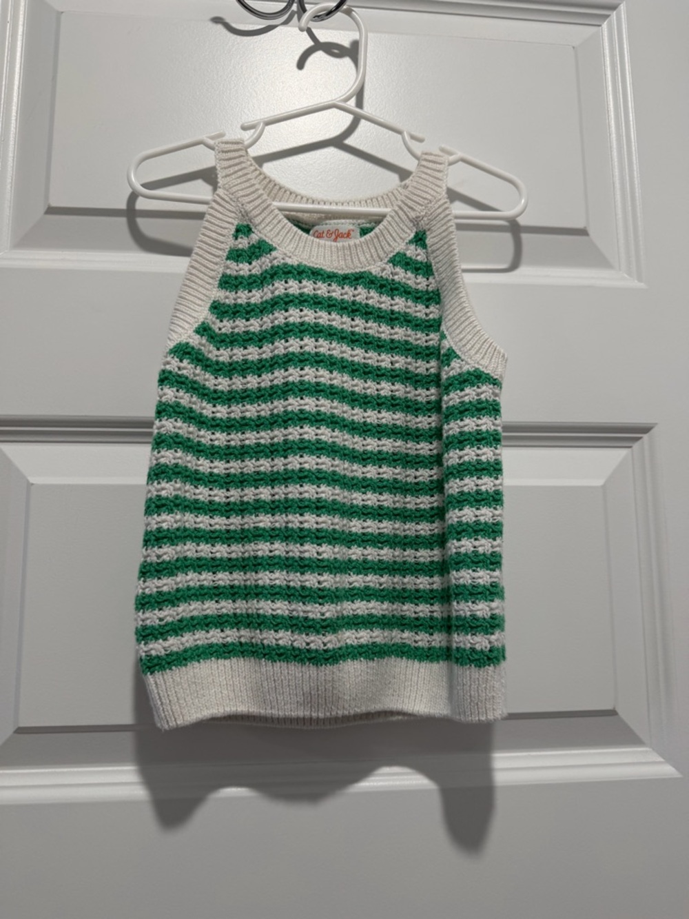 Cat & Jack Green and White Striped Knit Top